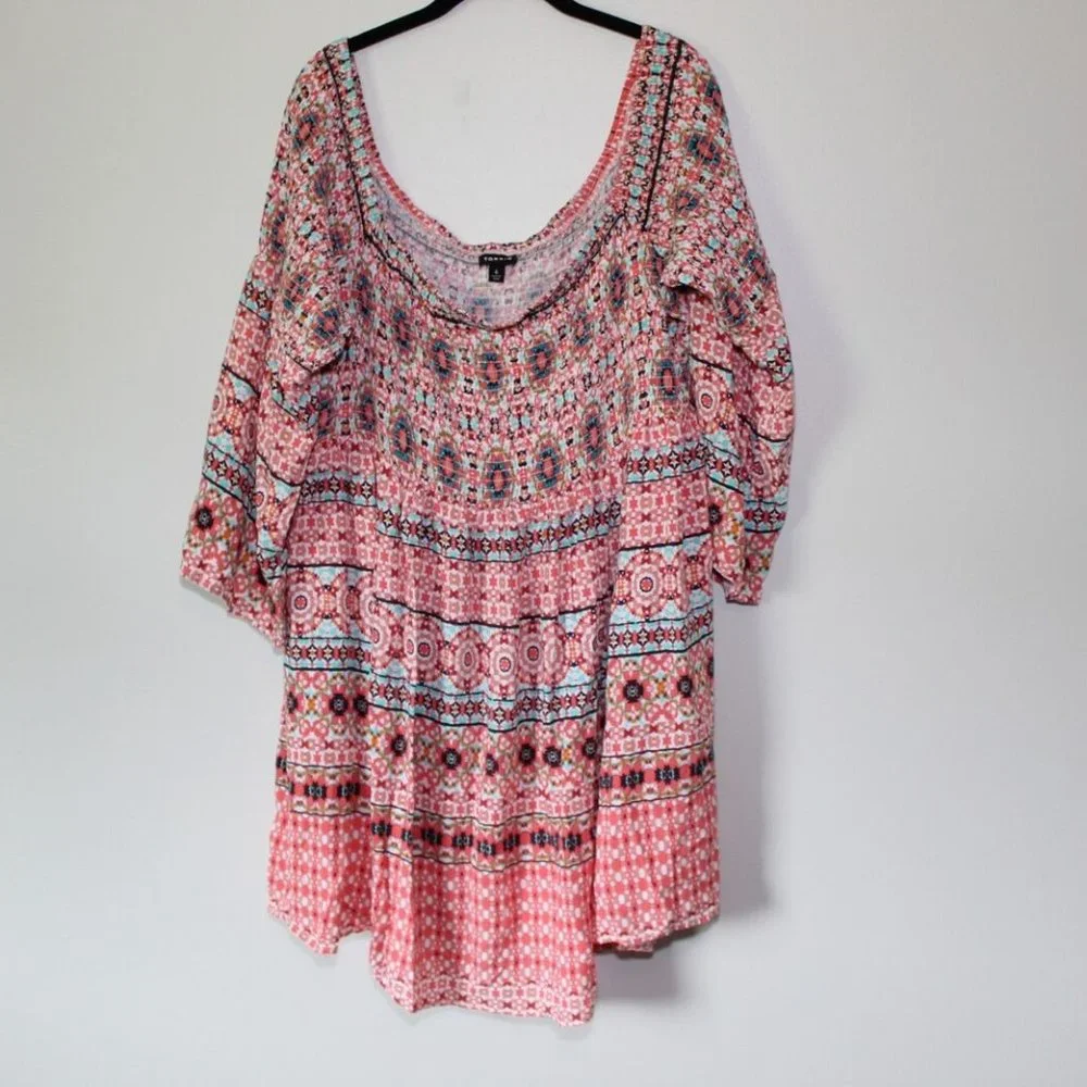 Torrid Mosaic Smocked Bell Sleeve Dress Boho Off Shoulder Plus Size 4 4X H13242 - Picture 2 of 11
